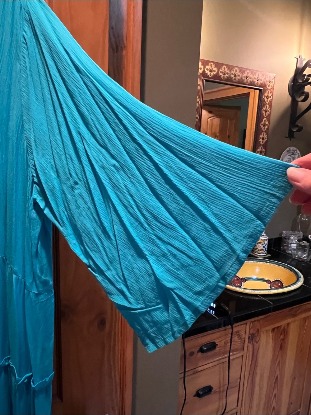 Lotus Traders NWT Bohemian Turquoise Tiered Maxi Dress with Tie Back 3X - Picture 3 of 4